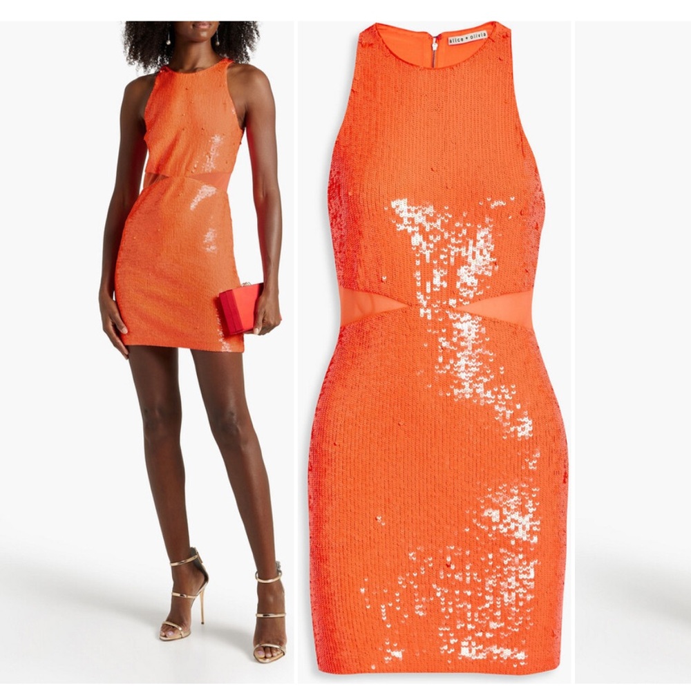 Alice + Olivia Cara sequined mesh mini dress size 2 NWT